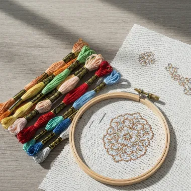 Elegant cross stitch kit with threads and needle